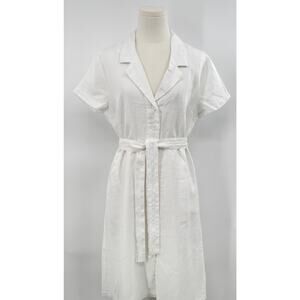 Quince White 100% Linen Shirtdress Button Up Short Sleeve Midi Dress M NWT